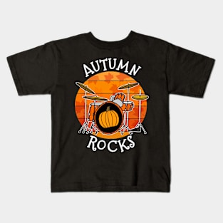 Autumn Rocks Drummer Pumpkin Fall Thanksgiving Kids T-Shirt